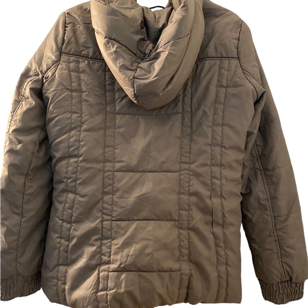 Guess puffer coat, with hood, size Large.  Zipper and snap closure.